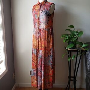BEAUTIFUL PRINT BUTTON MAXI DRESS BOOHOO SIZE S